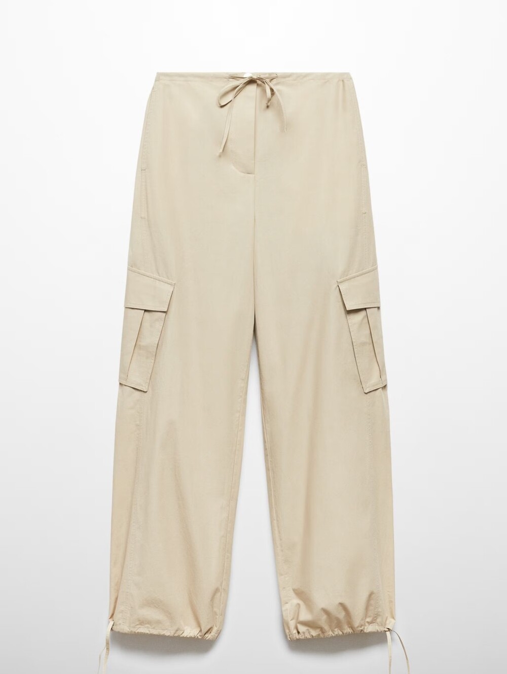 Beige Cargo Drawstring Women's Pants Cotton